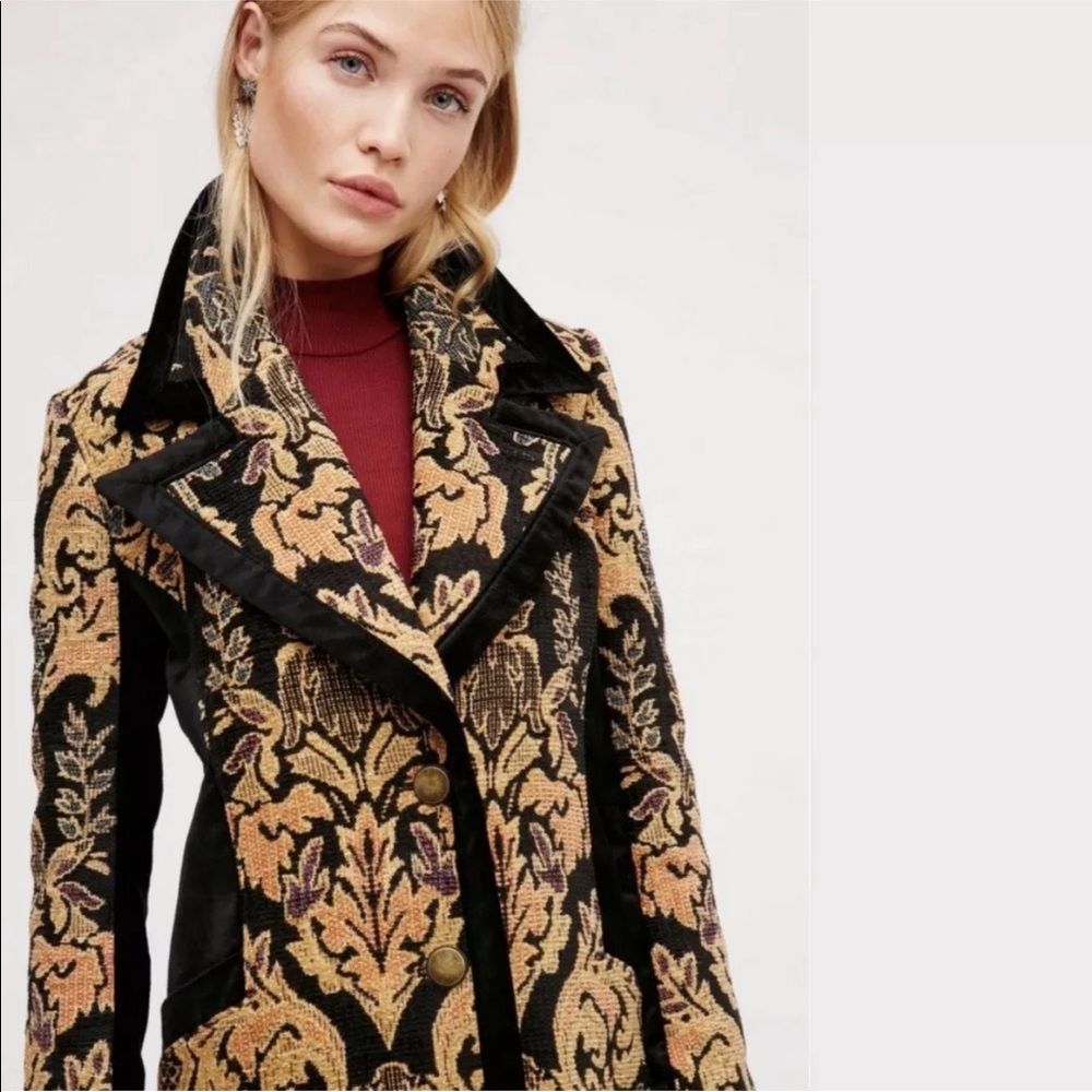 FREE PEOPLE Jacquard Blocked Tapestry Coat Jacket - Picture 2 of 8
